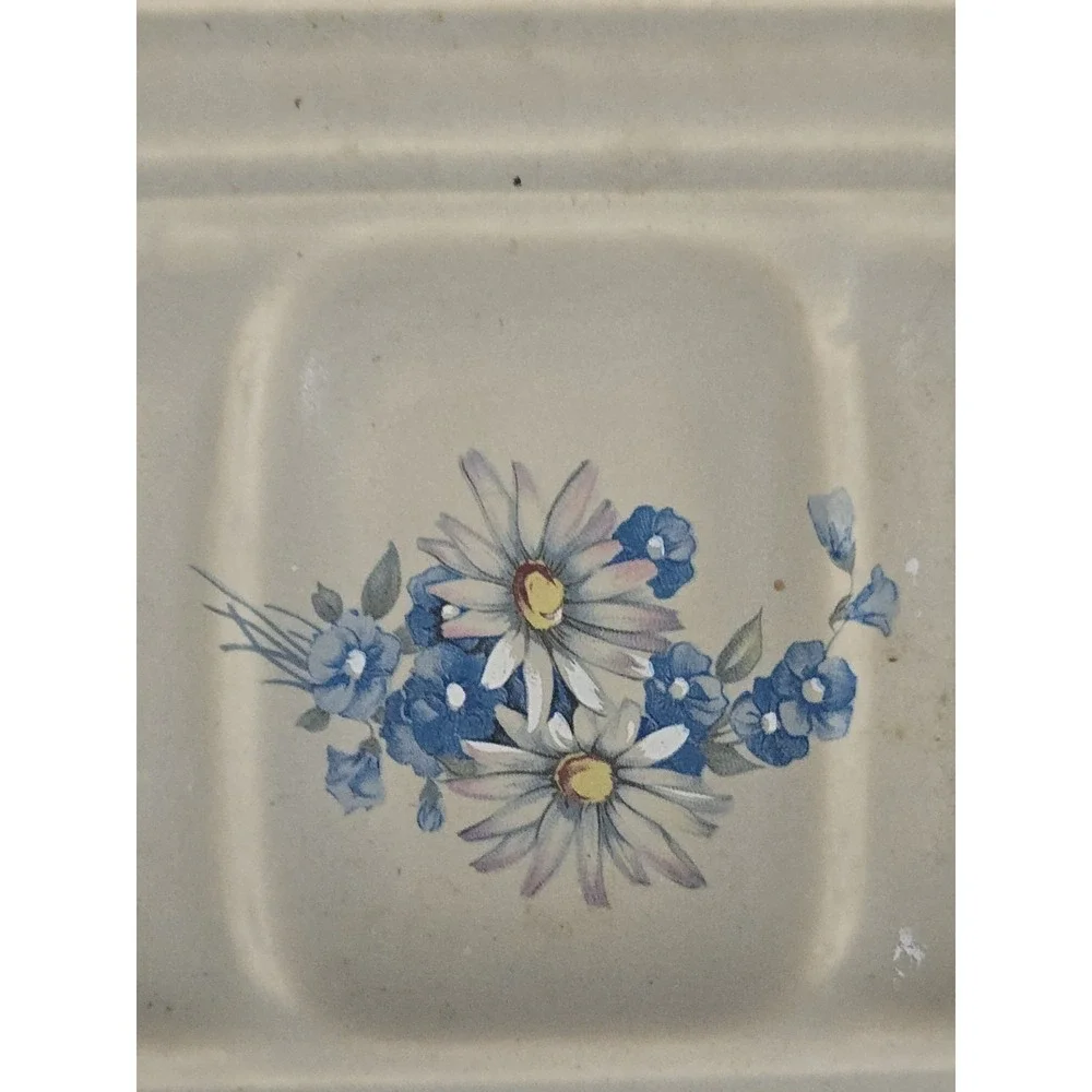 Vtg Treasure Craft Soap Dish Blue White Flowers Made In USA Cottage Core